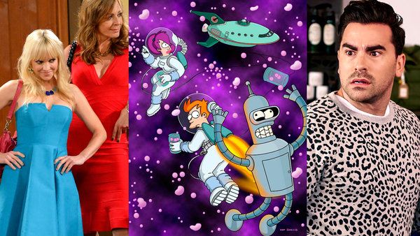 Od lewej Anna Faris i Allison Janney w Mamie; Leela, Fry i Bender w Futuramie; i Daniel Levy w Schitt’s Creek.