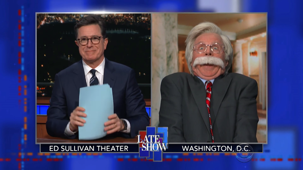 Într-un interviu cu Stephen Colbert la The Late Show, Dana Carvey l-a portretizat pe John R. Bolton, viitorul consilier pentru securitate națională.