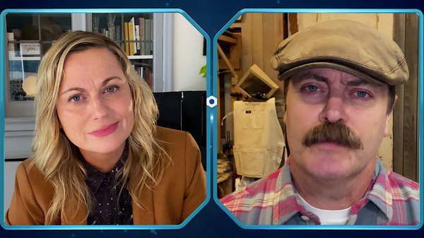 Amy Poehler en Nick Offerman in de reüniespecial Parks and Recreation, die donderdagavond op NBC debuteerde.