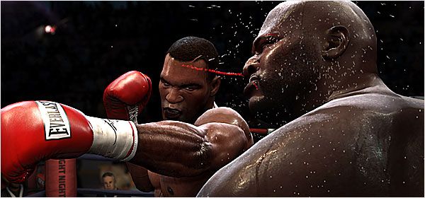 En scen från Fight Night Round 4. Spelare kan välja mellan dussintals historiska fighters, som Mike Tyson, kvar.
