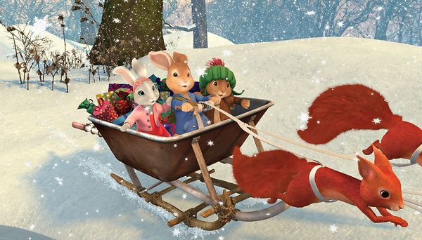 Lily Bobtail, Peter Rabbit et Benjamin Bunny dans le conte spécial de Noël de Peter Rabbit, apparaissant le 14 décembre sur Nickelodeon. Une série commence en mars.