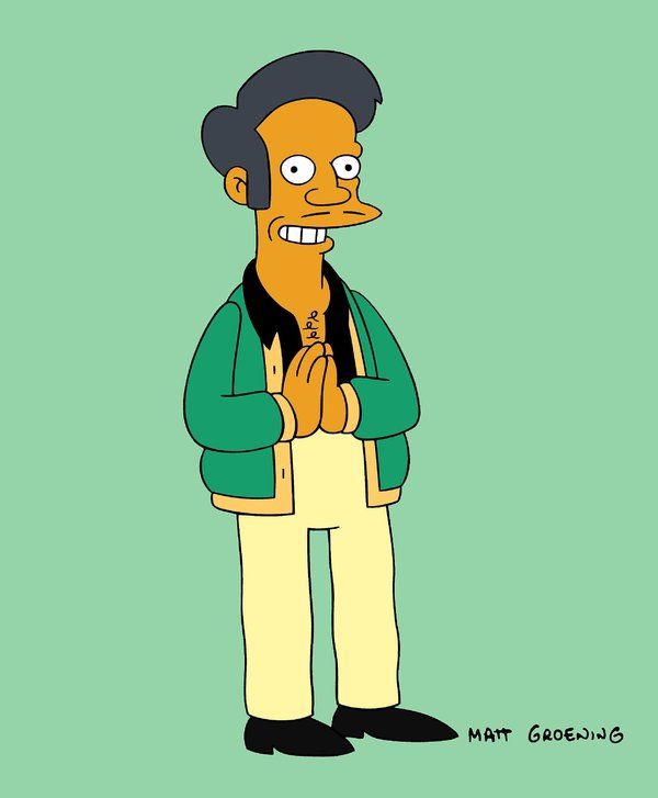 Apu จาก The Simpsons เจ้าของร้านสะดวกซื้อ ให้เสียงโดย Hank Azaria ด้วยสำเนียงอินเดียที่เข้มข้น