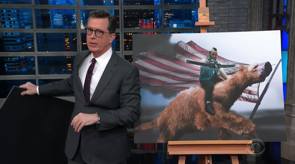 Stephen Colbert a parodiat discursul Senatului al senatorului Mike Lee, un republican din Utah care a folosit imagini absurde pentru a ridiculiza Green New Deal.