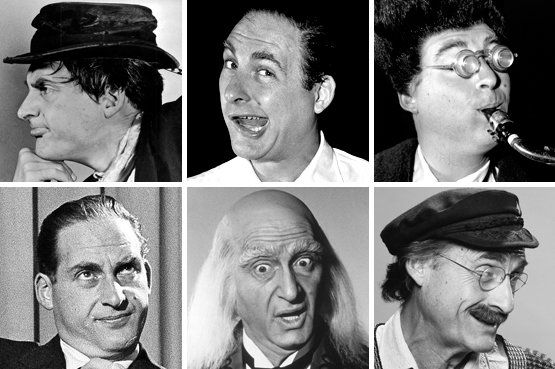 Le Sid Caesar au visage de caoutchouc, sous certaines de ses apparences comiques au fil des ans.