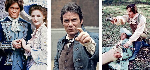 Od lewej: Andrew Stevens, Gwen Humble, William Shatner i Don Johnson (z skałkami skałkowymi) w miniserialu The Kent Chronicles z lat 1978-79.