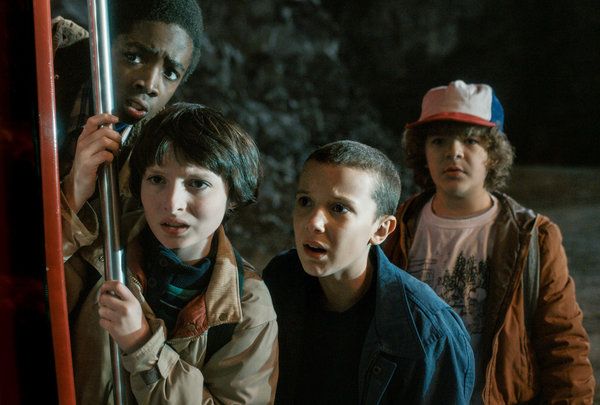 Von links Caleb McLaughlin, Finn Wolfhard, Millie Bobby Brown und Gaten Matarazzo.